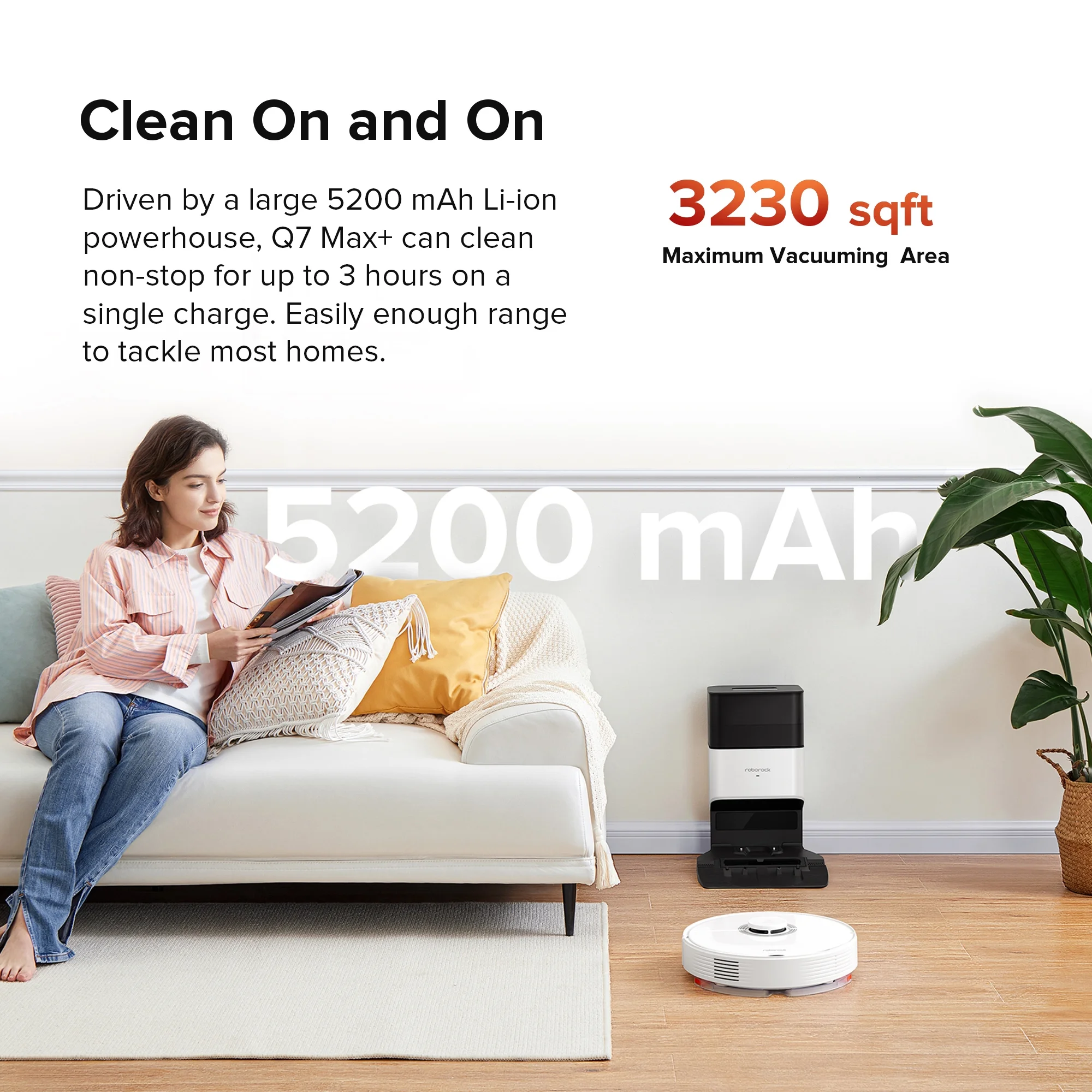 Roborock® Q7 Max+ Robot Vacuum Cleaner with Auto-Empty Dock Pure, 4200Pa Suction, No-Mop&No-Go Zones（White）