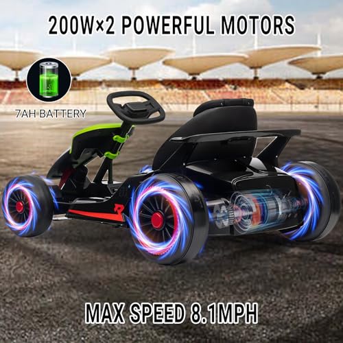 24V Go Kart for Kids, Electric Drift Kart with 2X200W Motor, 7AH Battery, Drift Function, Electric Pedals, and Safety Belt