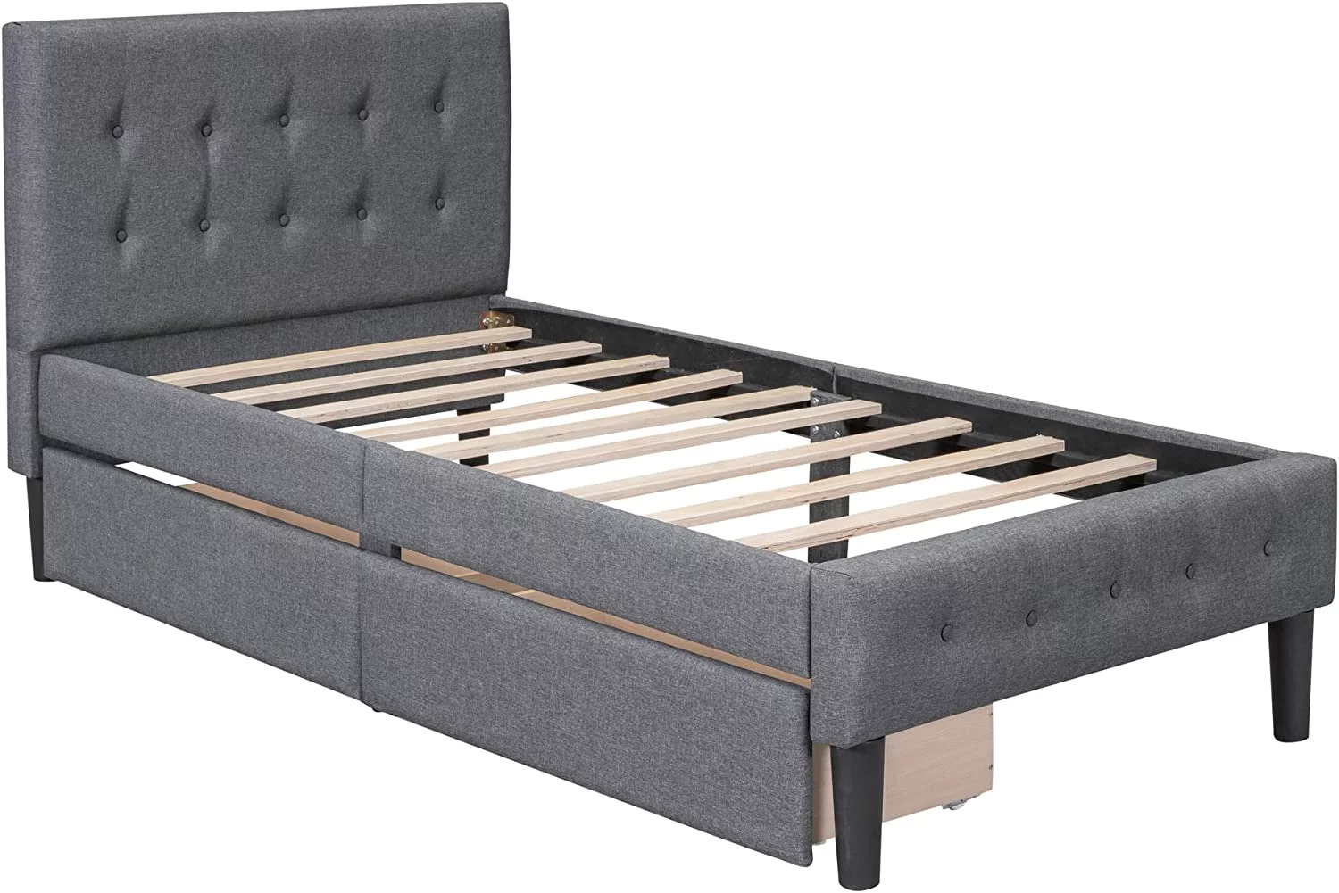 Tabaray Twin Bed Frames, Bed Frame Twin Storage Bed Upholstered Twin Size Bed Frames with Headboard and Storage Underneath, Wooden Slats Support