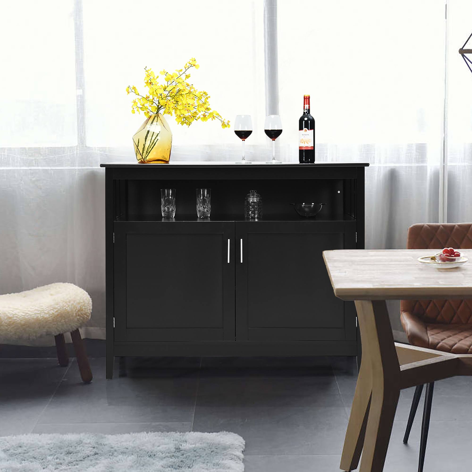 Costway Kitchen Sideboard Buffet Server Cupboard Storage Cabinet w/2 Doors Black