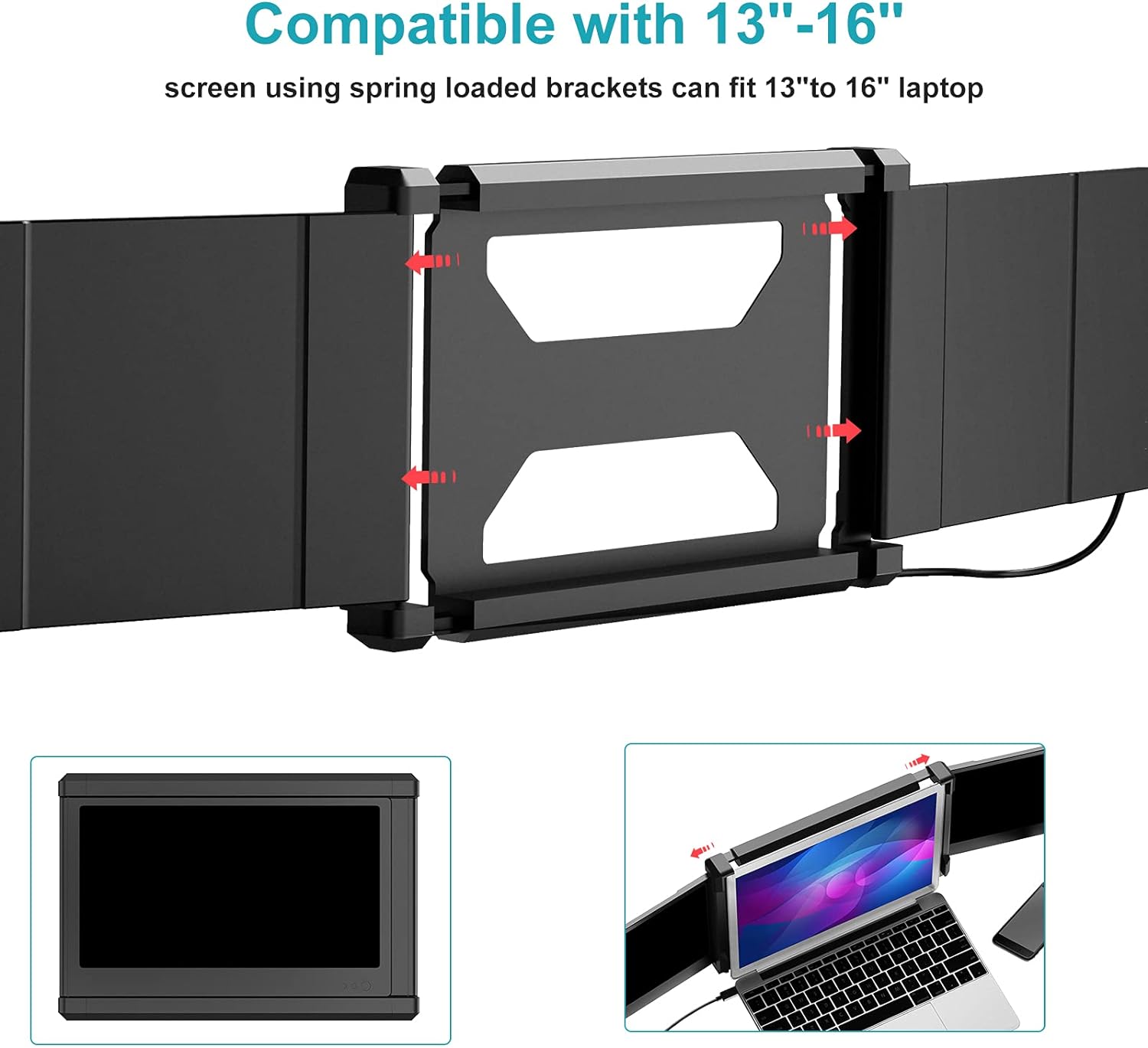 Electronics Triple Portable Monitor for Laptop, Dual Screens with Kickstand，Compatible with 13-16 Mac and PC, FHD 1080P IPS 11.6