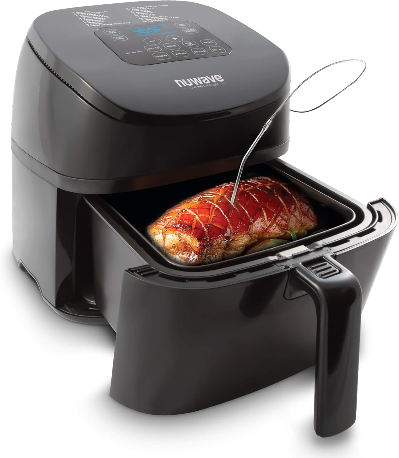 NUWAVE Brio 4.5-Quart Digital Air Fryer includes precise temperature control, one-touch digital controls, 6 easy presets, wattage control