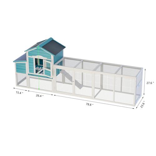 120'' Large Chicken Coop with Run, Wooden Hen House for 3-5 Chickens, Outdoor Chicken Run Poultry Cage Rabbit Cage Duck House with Nesting Box