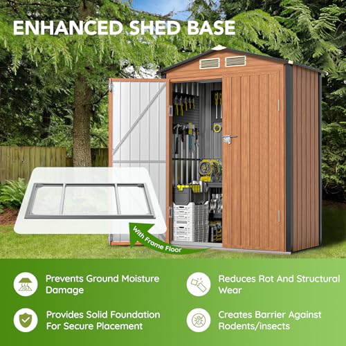 Outdoor Storage Shed, 5x3 Ft Metal Steel Tiny House with Lockable Door, Vertical Outside Storage Building for Garden, Backyard, Lawn, Patio Utility