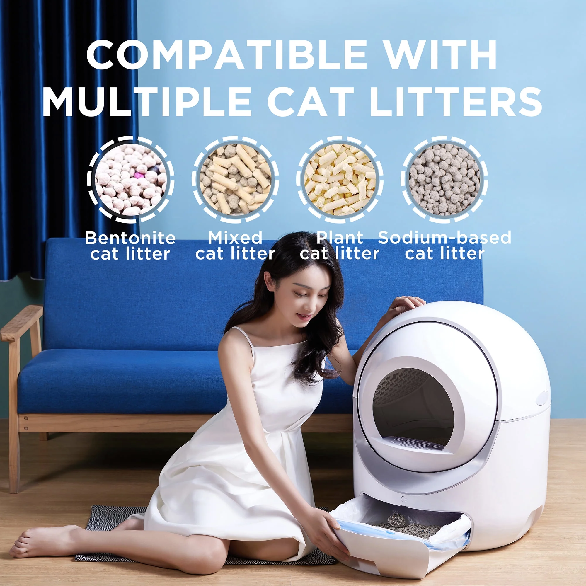 Self -Cleaning Cat Litter Box for Multiple Cats , Scooping Automatically , Suitable for all kinds of cat litter, Secure,Odor Removal , App Control