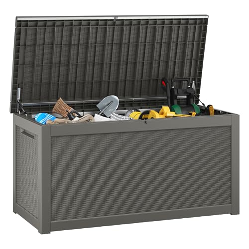 KAMABOKO Outdoor Storage Box, 150 Gallon Large Outdoor Resin Deck Box, Storage Waterproof Boxes Lockable Lid for Garden Tools, Pool Supplies