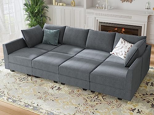 HONBAY Modular Sofa Sectional Sleeper Couch with Ottomans Reversible Sleeper Sectional Sofa Modular Couch with Storage, Aqua Blue