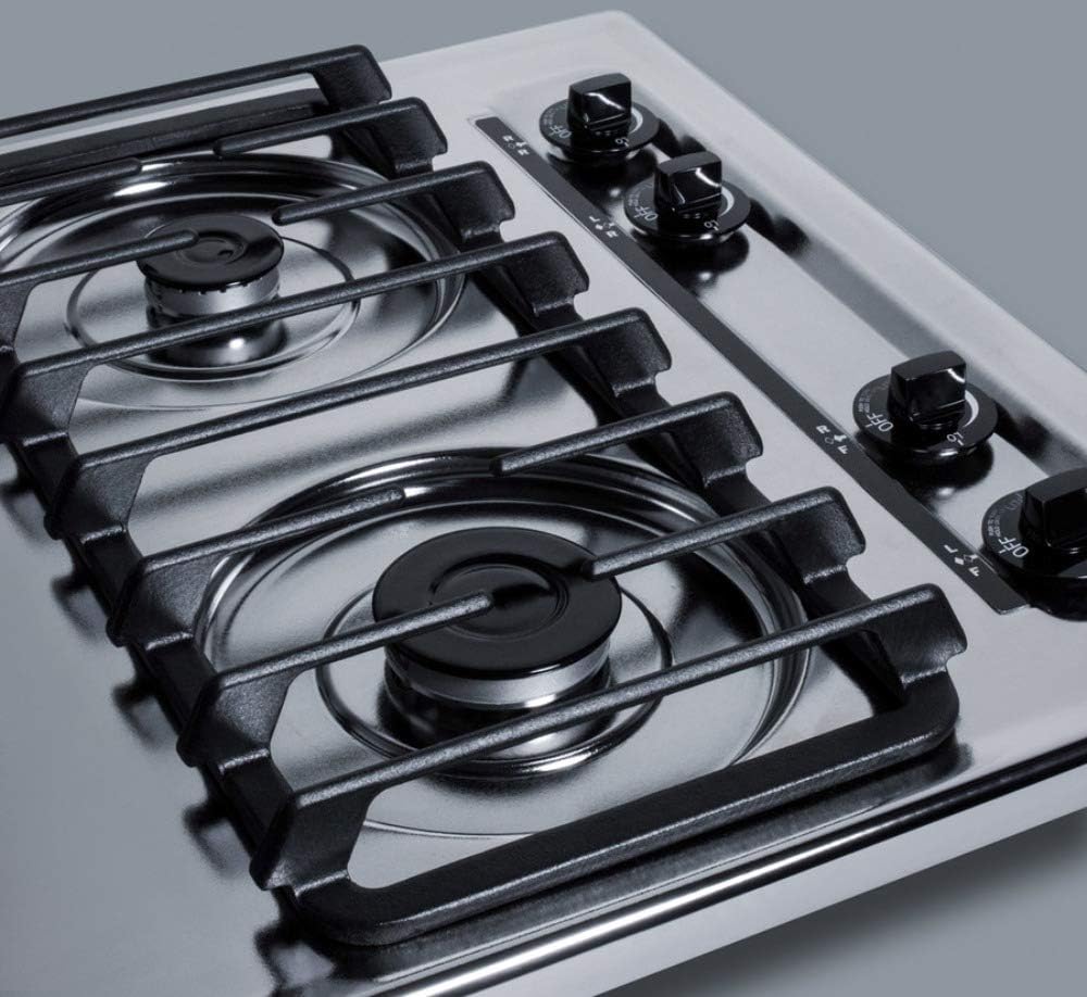 Summit Appliance ZTL053S 30" Wide 4-Burner Gas Cooktop in Brushed Chrome with Cast Iron Grates, Push-to-turn Knobs, Removable Burner Caps