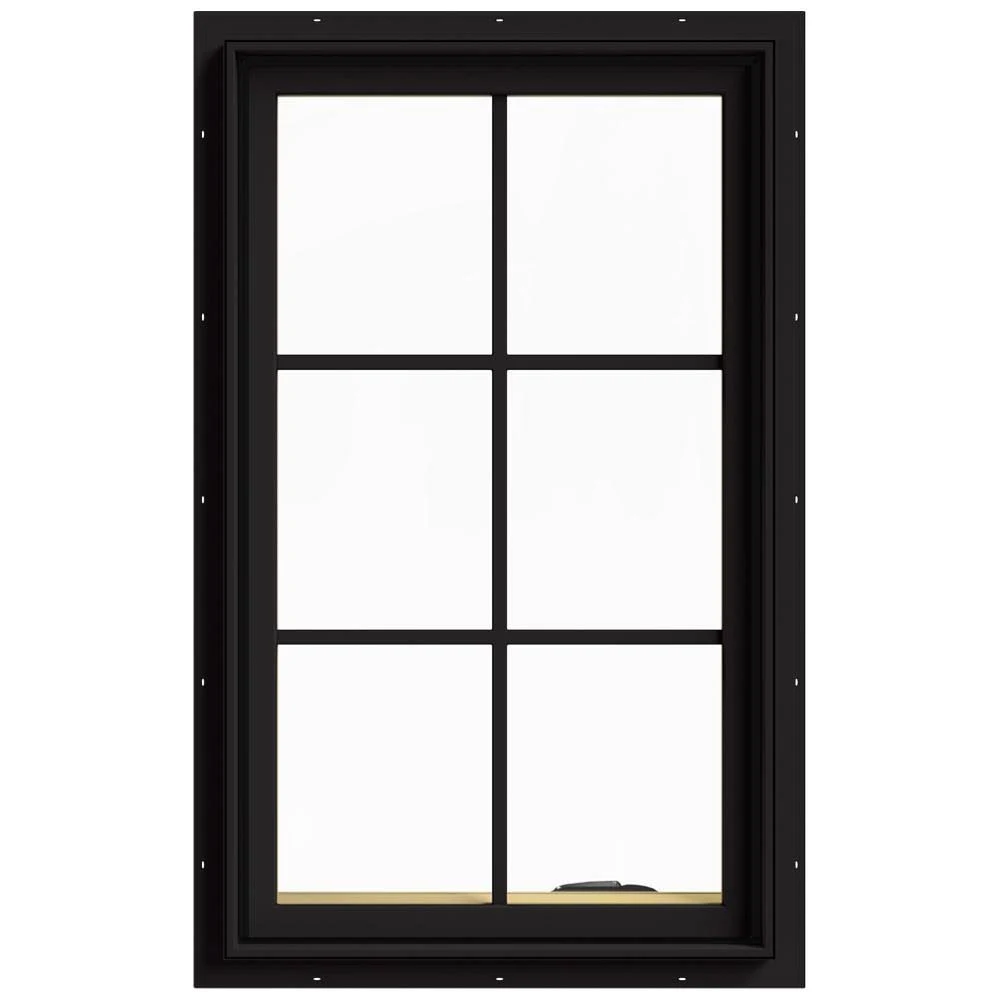 JELD-WEN 24 in. x 40 in. W-2500 Series Black Painted Clad Wood Right-Handed Casement Window with Colonial Grids/Grilles