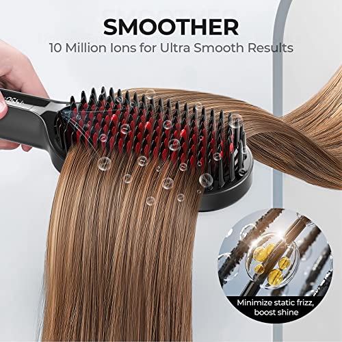 TYMO Hair Straightener Brush - Upgraded Ionic Plus Straightening Brush with Dense Bristles, 16 Temps