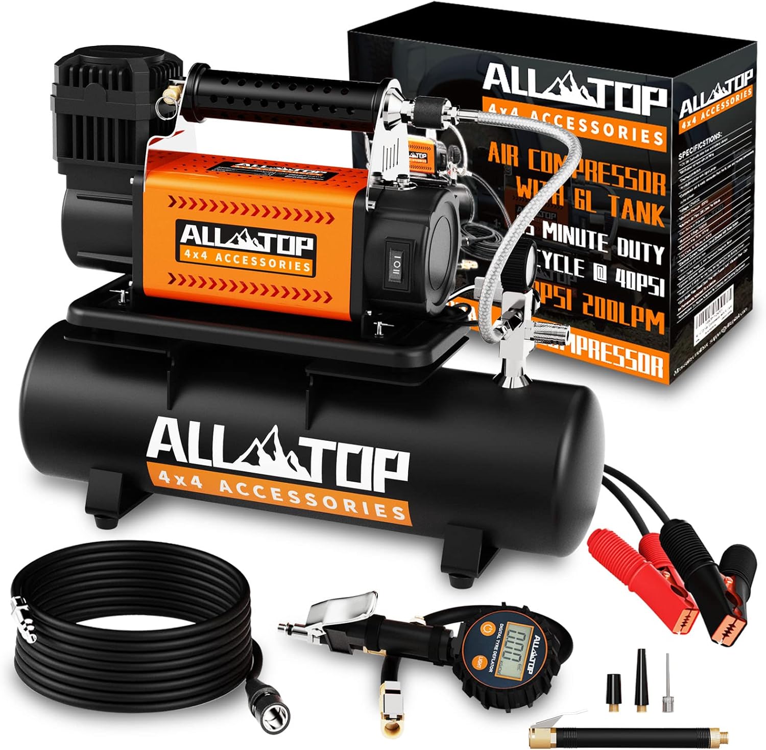 ALL-TOP Air Compressor with 6L Tank Kit,12V Portable Inflator & Oil-Free Steel Tank 6-Liter, Offroad Air Compressor for Truck Tires