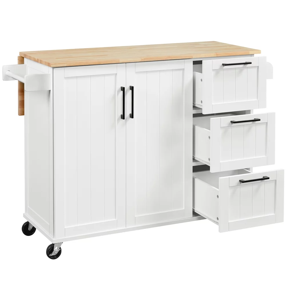 Yaheetech Rolling Kitchen Cart Kitchen Island with Wood Top and Drop Leaf Breakfast Bar,White