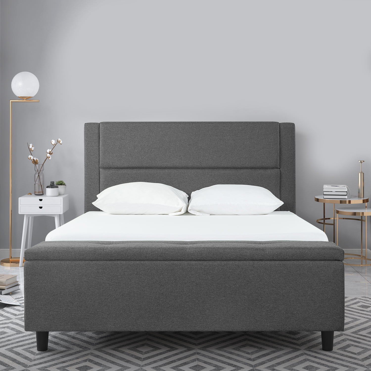 Zinus Wanda 48" Upholstered Platform Bed with Storage Bench, Queen