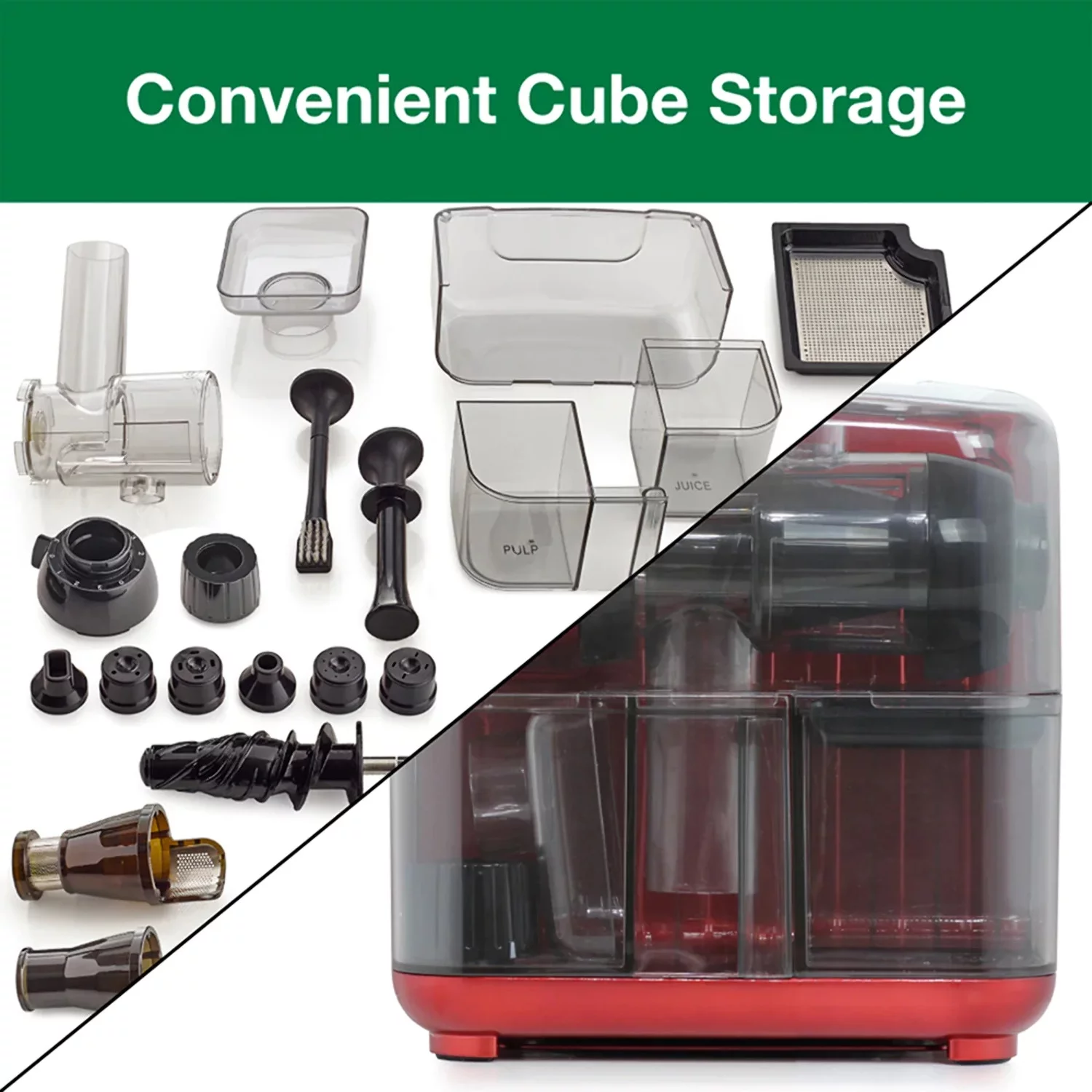 Omega Juicer JCUBE500RD Cold Press 365 Slow Masticating Juice Extractor and Nutrition System with On-Board Storage, 120-Watts, Red