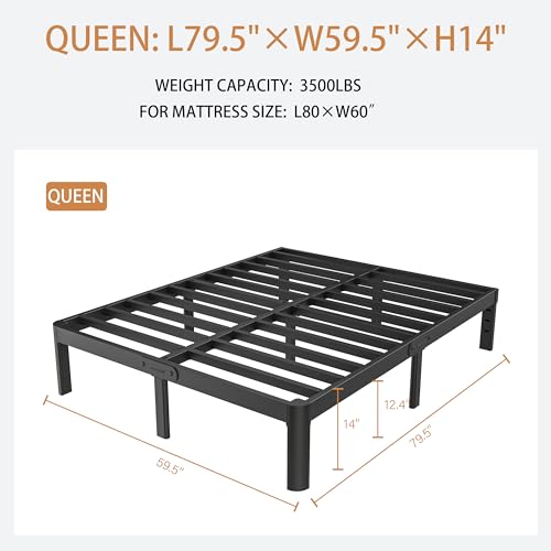 Full Size Bed Frame No Box Spring Needed, 14 Inch Metal Full Bed Frame, DIY Headboard Holes, Heavy Duty Steel Support 3500 LBS, Noiseless