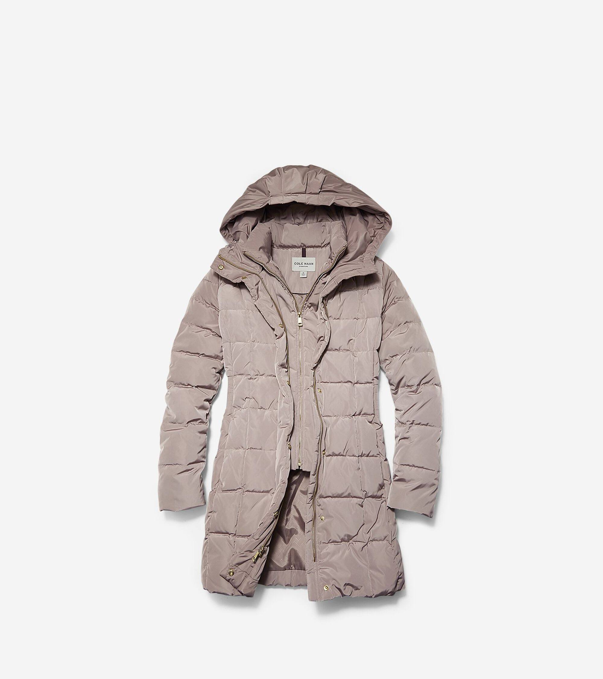 Cole Haan Hooded Down Puffer Coat - Cashew