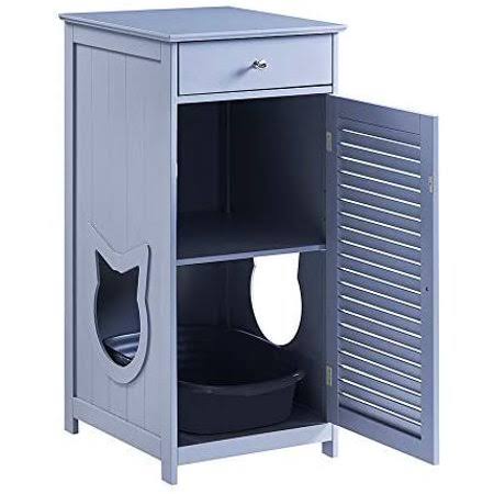 Penn-Plax Cat Walk Furniture: Contemporary Home Cat Litter Enclosure - Storage Drawer, Inner Shelf, and Shutter Style Door - Gra