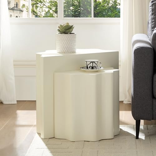 JUSTONE 15.75 ''Round Coffee Table, Accent End Table for Living Room Office Apartment, Modern Minimalist Side Table with Faux Marble Pattern