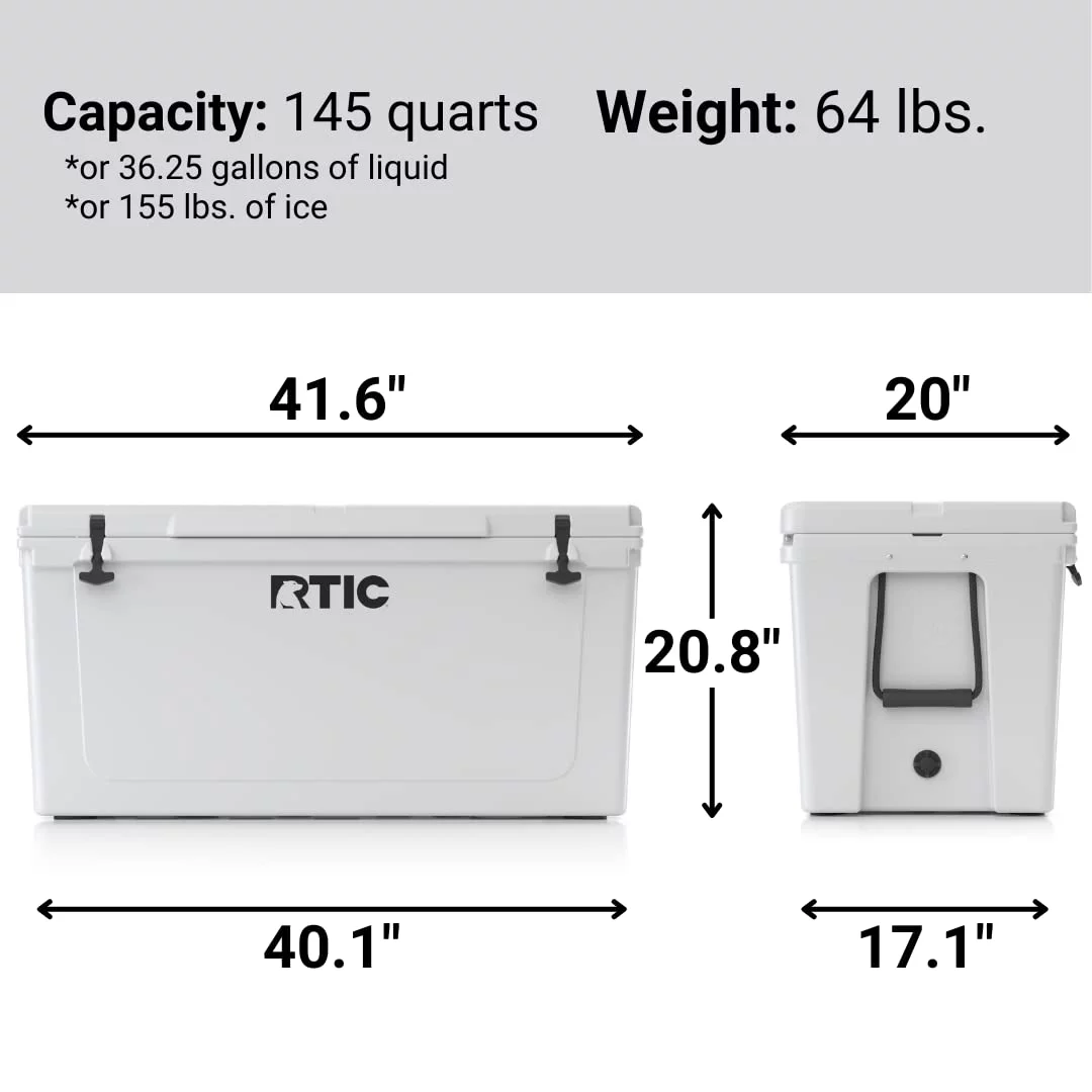RTIC 145 qt Ultra-Tough Cooler, Insulated Portable Ice Chest for Beach, Drink, Beverage, Camping, Picnic, Fishing, Boat, Barbecue, White