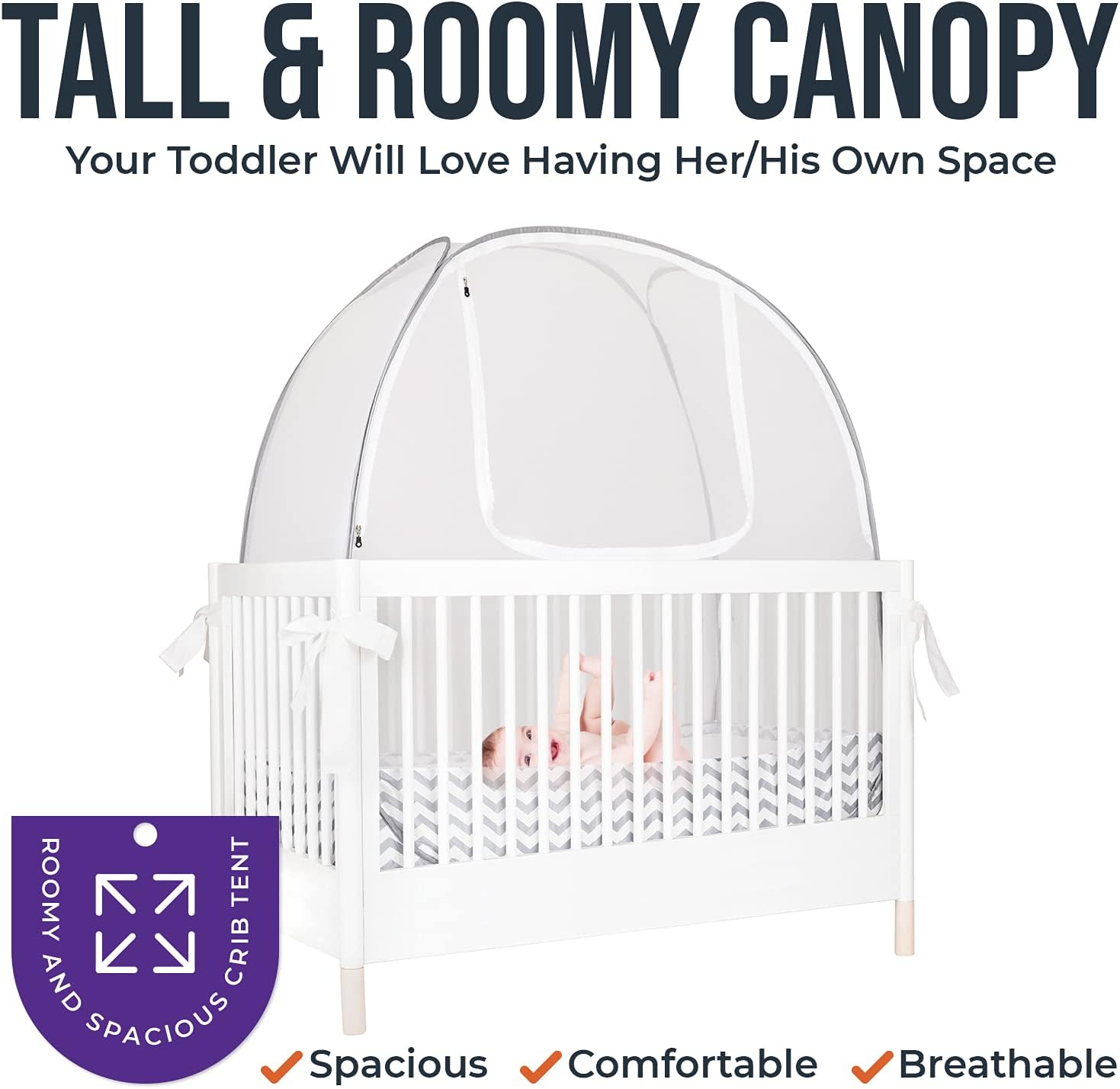 Baby Crib Tent By Pro Baby Safety | Infant Mosquito Netting Made from Fine See Through Mesh Prevent Toddlers from Climbing Out of The Crib