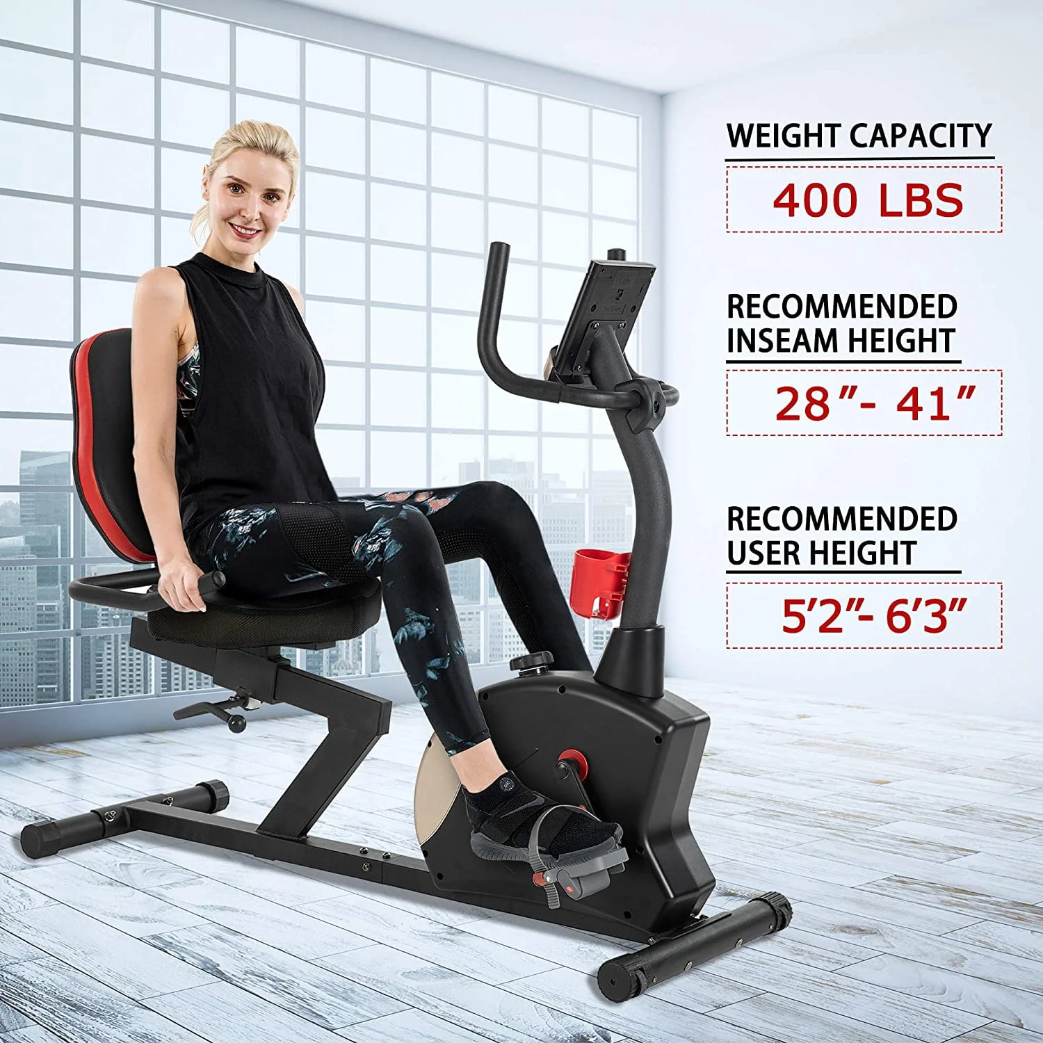 Vanswe Recumbent Exercise Bike 400 lbs. Weight Capacity Magnetic Resistance Recumbent Bike