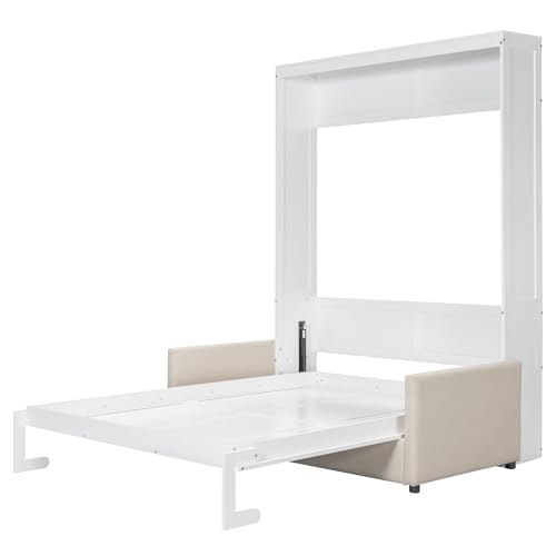 Ball & Cast Murphy Bed Wall Bed Queen Size with Cushion,Sofa Platform Bedfram Chest can be Folded,Wood Folding Hideaway w/Slat Support