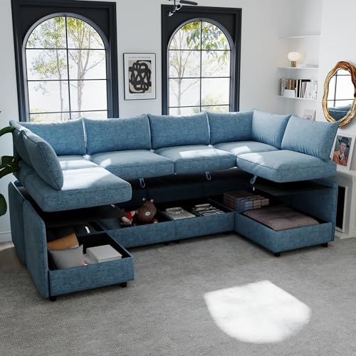 Oversized Modular Storage Sectional Sofa Customizable Seating Group Sofa&Couch Convertible Sleeper Sofabed with Movable Ottomans and Seat