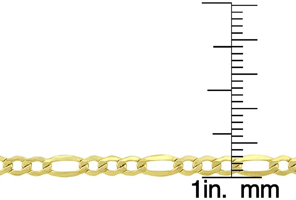 14K Yellow Gold 3mm Hollow Figaro Chain, FREE Microfiber Cloth, Link Mens Womens Necklace, Giorgio Bergamo
