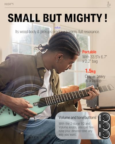 Donner HUSH I Guitar For Travel - Portable Ultra-Light and Quiet Performance Headless Acoustic-Electric Guitar, Mahogany Body with Removable Frames