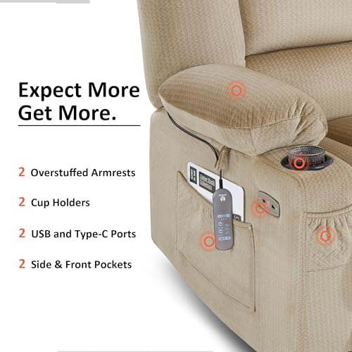 MCombo Zero Gravity Power Recliner Chair with Heat and Vibration Massage, Reclining Chair with USB & Type C Ports, Cup Holders for Living Room