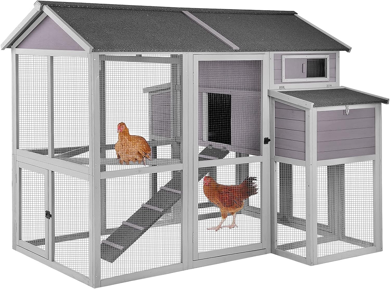 Chicken Coop Multi-Levels Hen House with Run Poultry Cage with Large Nesting Box, Super Large Activity Space