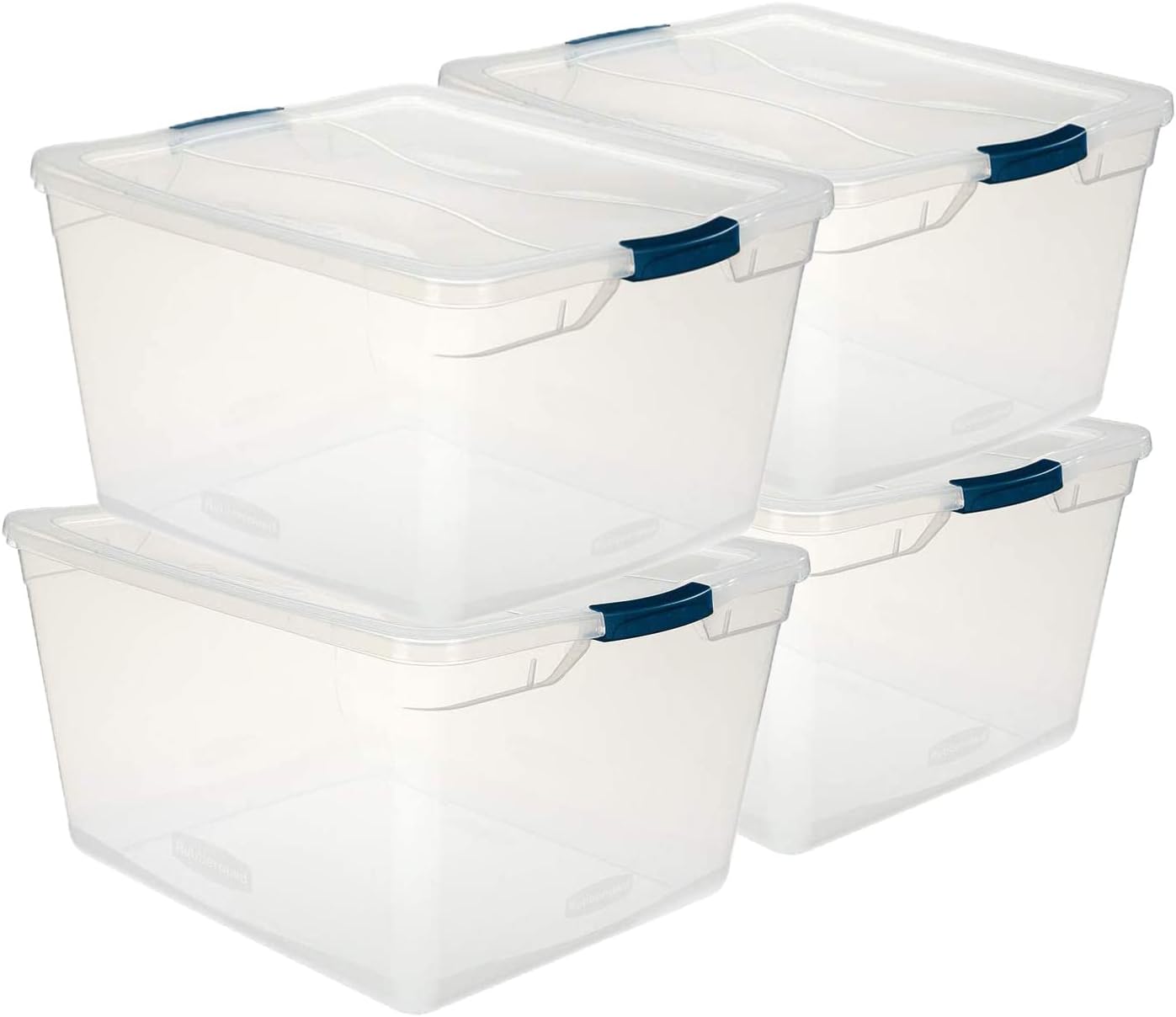 Rubbermaid Cleverstore Clear 71 QT Pack of 4 Stackable Large Storage Containers with Durable Latching Clear Lids, Visible Organization and Storage