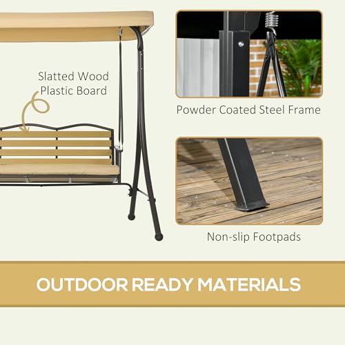 Outsunny 3-Seat Patio Swing Chair with Seat Cushion, Porch Swing Glider with Adjustable Canopy, Weather Resistant Steel Frame, for Porch, Garden