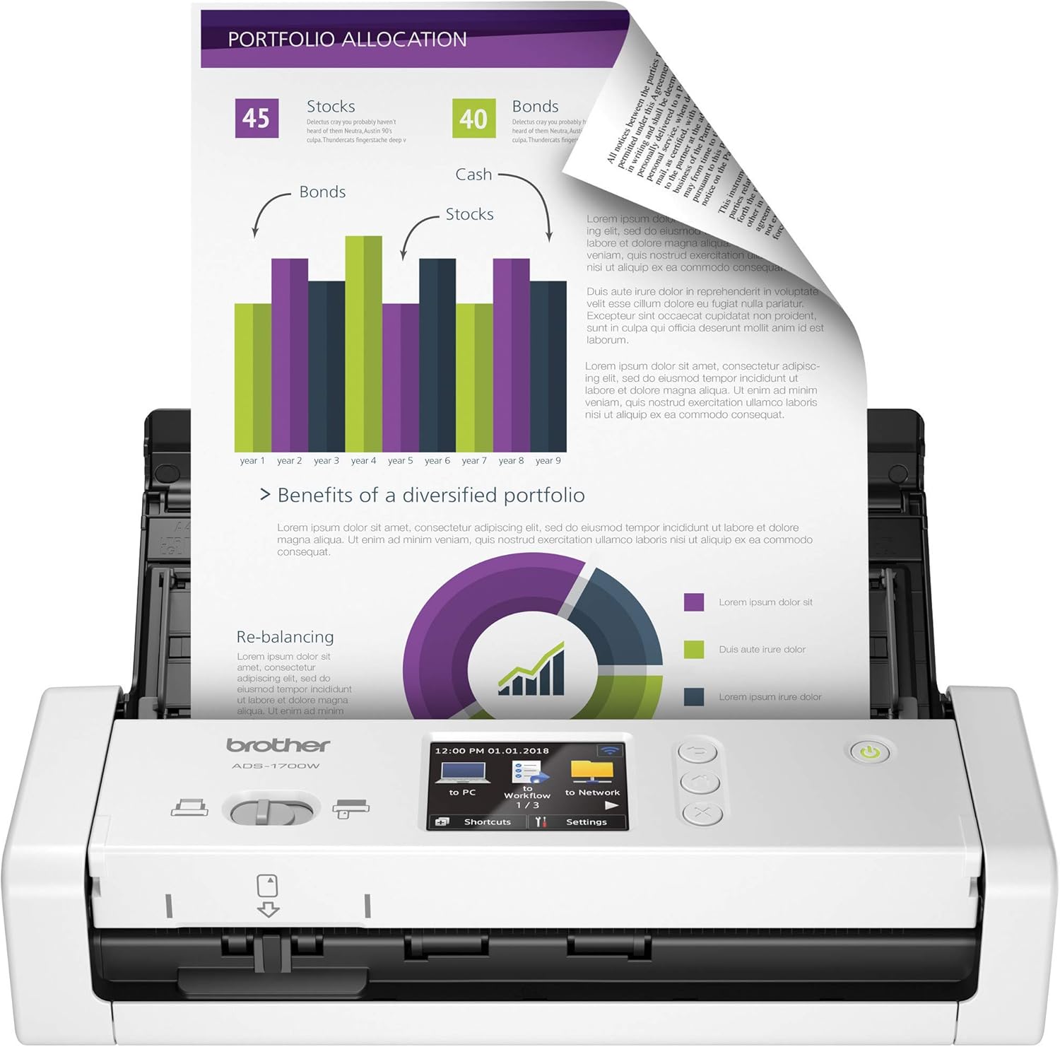 Brother Wireless Document Scanner, ADS-1700W, Fast Scan Speeds, Easy-to-Use, Ideal for Home, Home Office or On-the-Go Professionals (ADS1700W), white