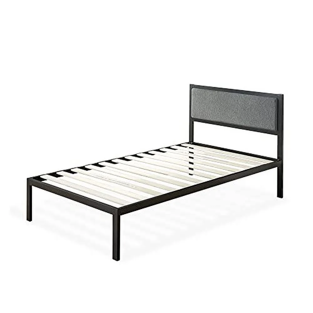 Zinus Korey 14" Steel Platform Bed Frame with Upholstered Headboard and Wood Slat Support, Twin