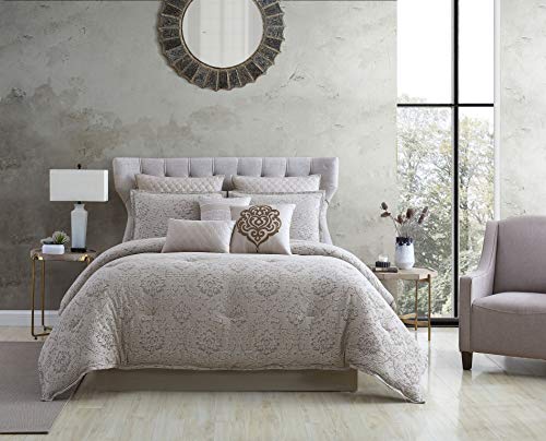 Riverbrook Home 100% Polyester Comforter Set, Queen, Hillcrest - Ivory/Gold, 9 Piece Set