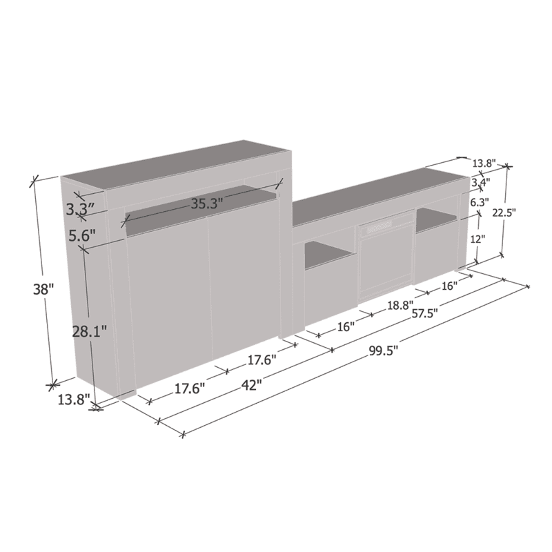 Milano Set 145EF-2D Electric Fireplace Modern Wall Unit Entertainment Center
