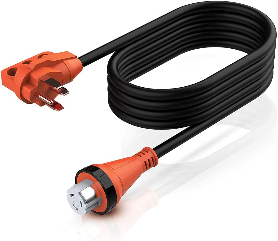 BougeRV 50 Amp Generator Cord 15ft, Nema 14-50P Elbow Plug, Nema NEMA SS2-50R Receptacle Twist Lock Connector