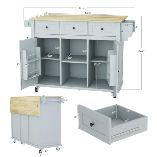 Kitchen Cart on Wheels with Drop Leaf,Rolling Kitchen Island with Storage Cabinet and 3 Drawers,Spice Rack,Towel Rack,Island Table for Kitchen