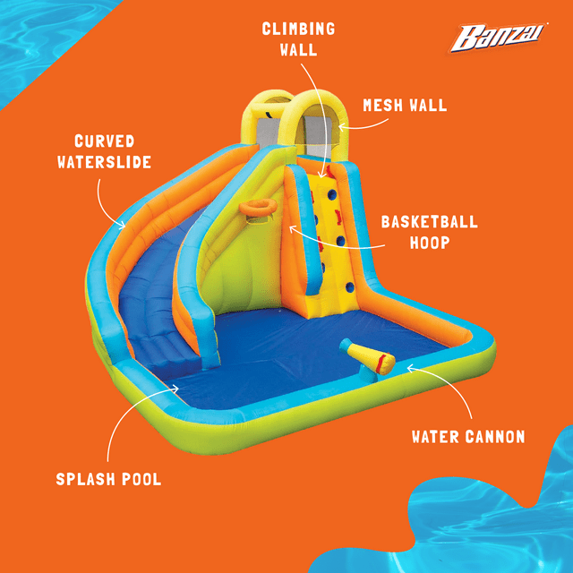 Banzai Splash 'N Blast Outdoor Backyard Inflatable Water Slide Splash Park