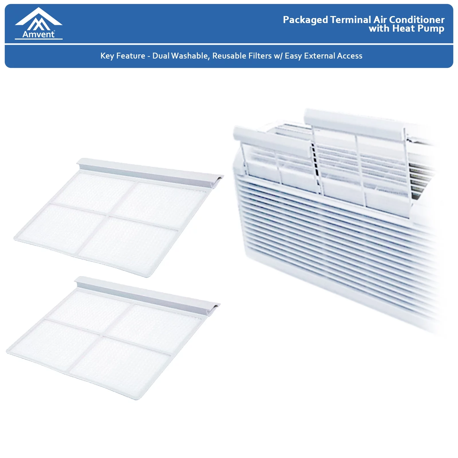 PTAC Air Conditioning /Heat Pump/Dehumidifier  12,000 BTU (1 Ton) with Remote, Wall Sleeve, Grille, and Plug