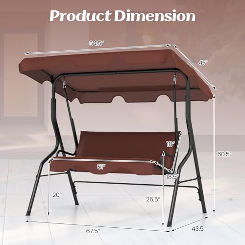 Tangkula 3 Person Porch Swing, Patio with Removable Cushion & Powder-Coated Steel Frame, Outdoor Swing with Canopy for Porch, Backyard, Garden