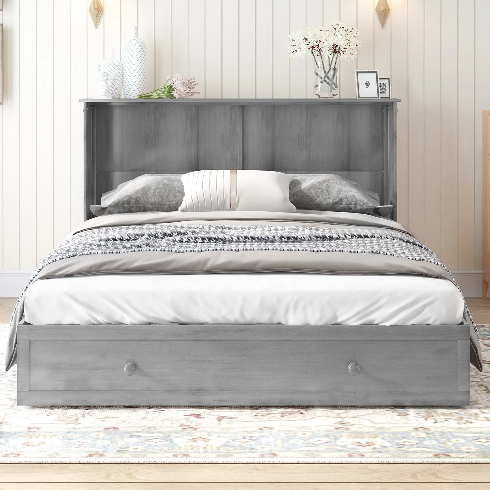CECER Murphy Bed Chest, Cabinet Bed with Trifold Foam Mattress