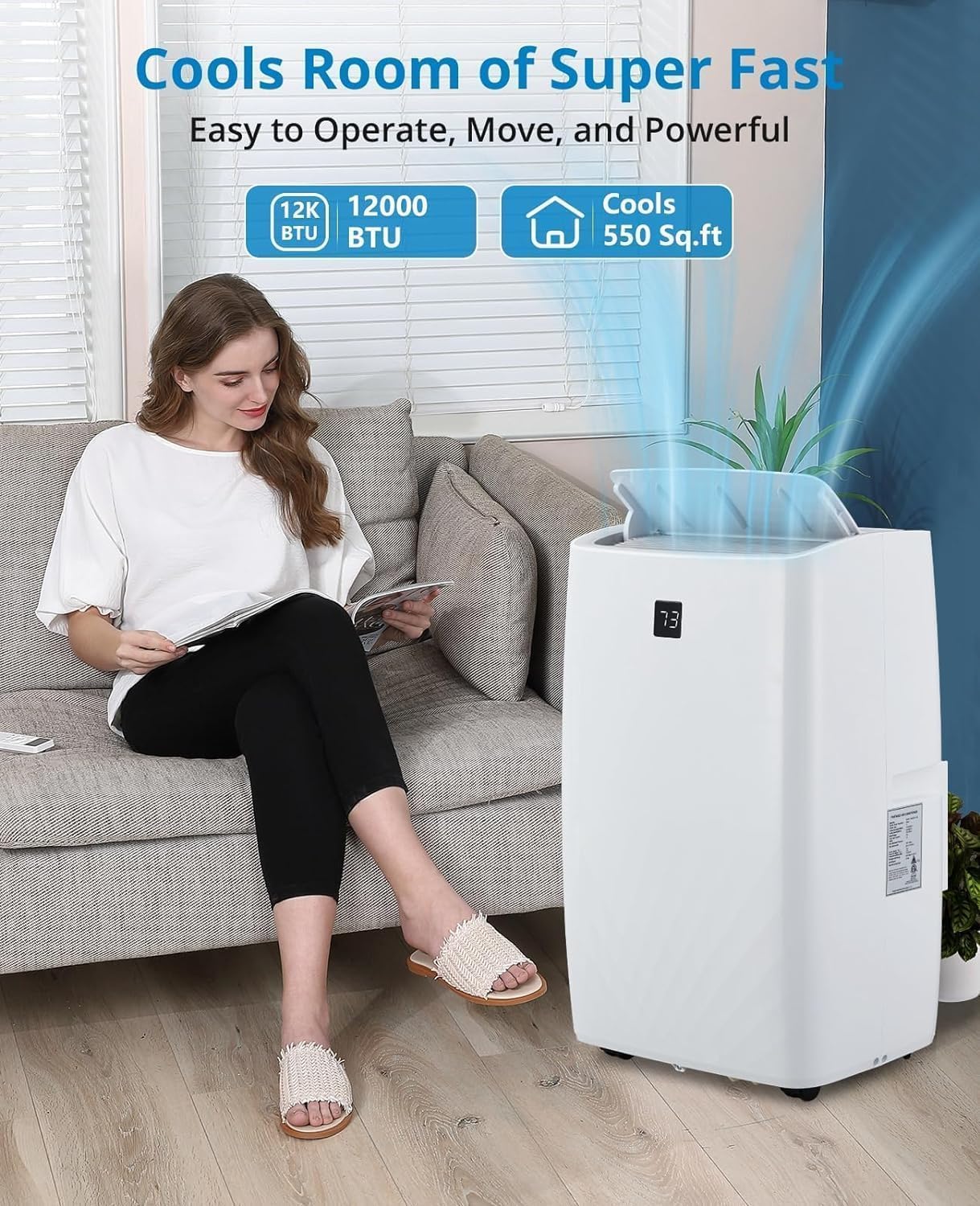 12000BTU Portable Air Conditioner, Portable AC Unit w/Remote Control, Energy-Efficient Cooling for 550 Sq.ft Space, 3In1 Cool/Fan/Dehumidify Modes
