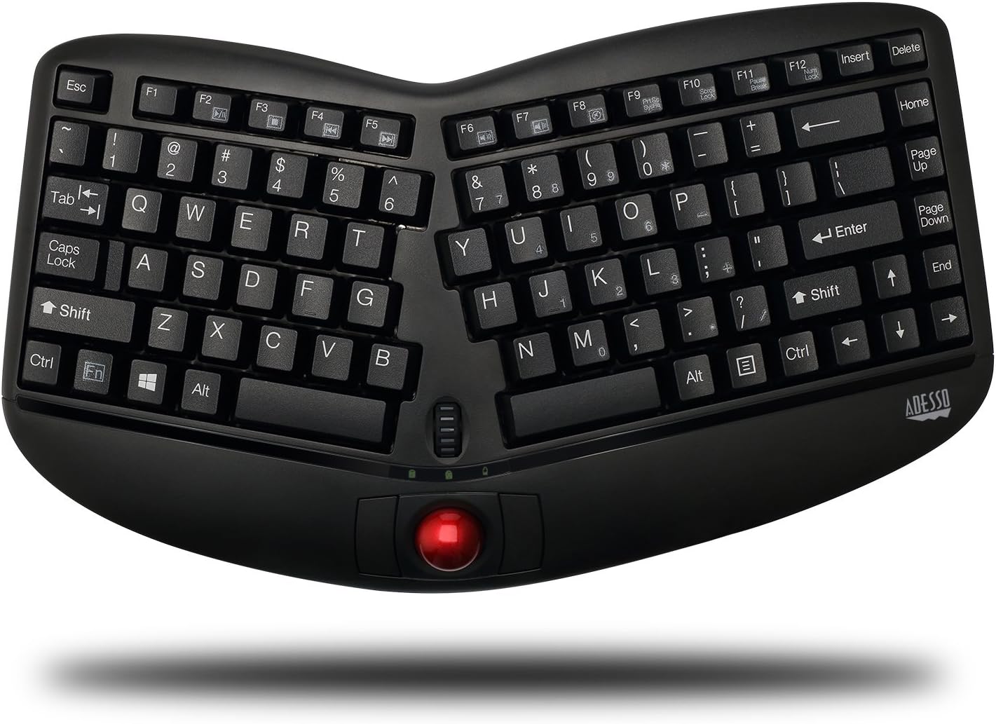 Adesso WKB-3150UB - Wireless Ergonomic Keyboard with Built-in Removable Trackball and Scroll Wheel, Split Key, Long Battery Life