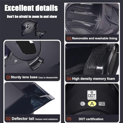 Bluetooth Modular Dual Visor Motorcycle Helmet FMVSS-218 DOT Approved Full Face Motocross Motorbike Helmet Adults Men Women Summer Lightweight Cool