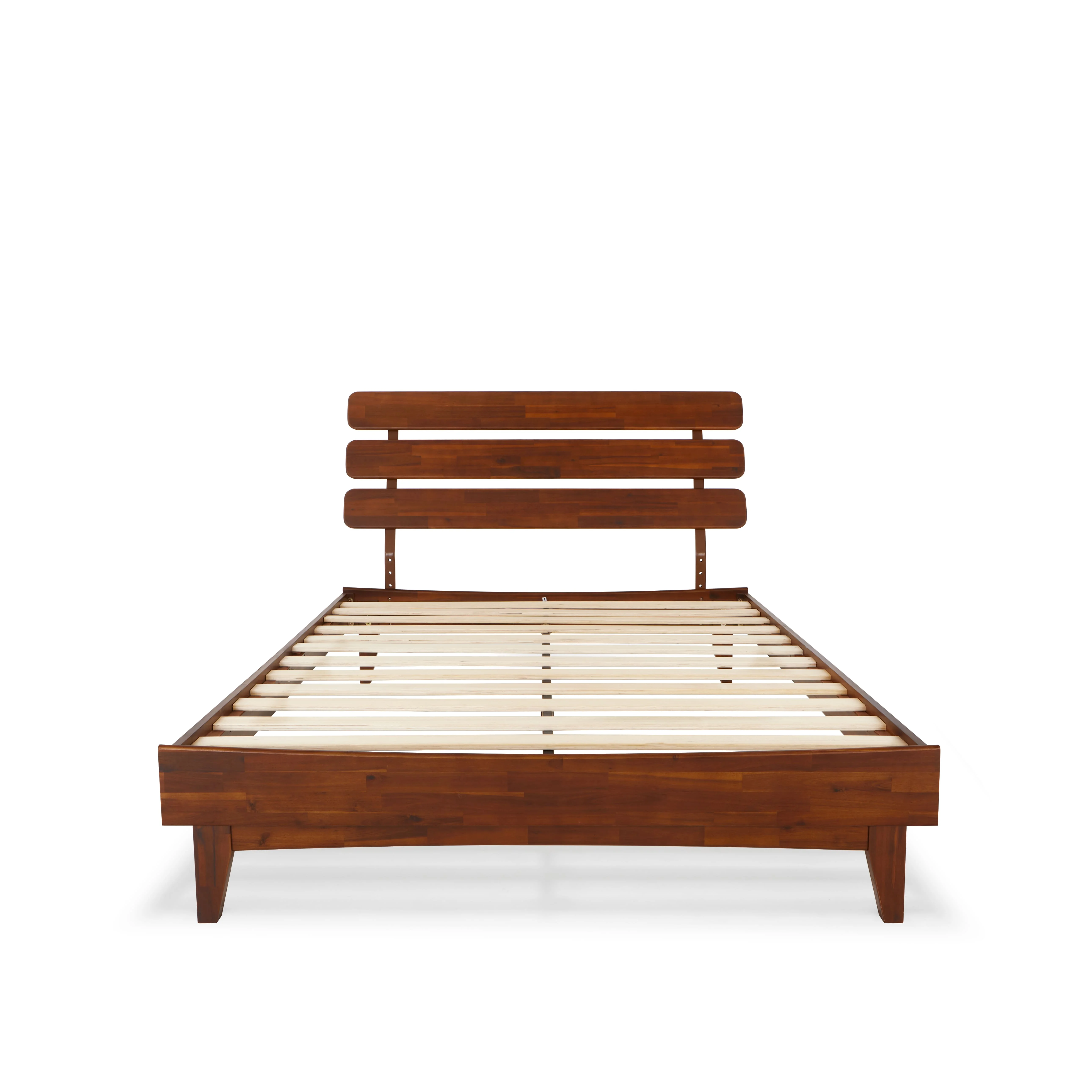 BME Dalen 45" Bed Frame Queen, Adjustable Headboard, Mid-Century, Solid Wood, Dark Choco