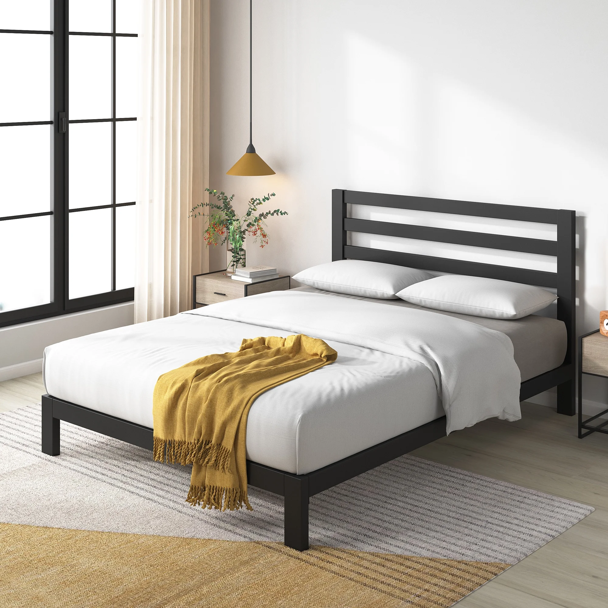 Zinus Arnav 10 White Metal Platform Bed Frame, Queen