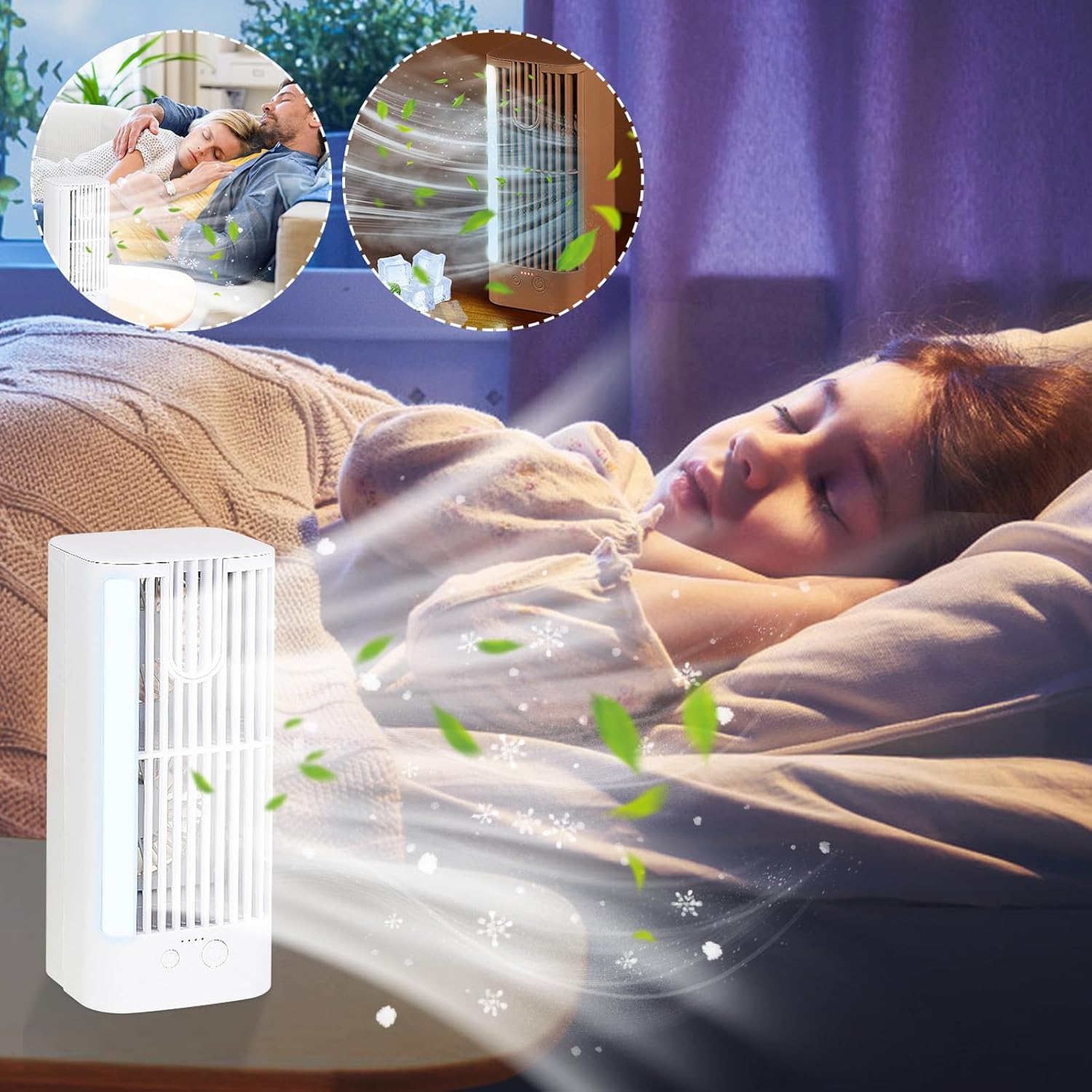 Air-conditioner Cooling Fan | Quiet Desktop Fan with Night Light | Strong Indoor Cooling | Small Household Fan for Air Circulation | Cool Down Room