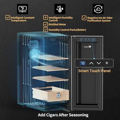 KingChii 16L Electric Cigar Humidors Temperature Control System, Cooling & Heating Humidor Cabinet with Spanish Cedar Wood Shelves & Hygrometer